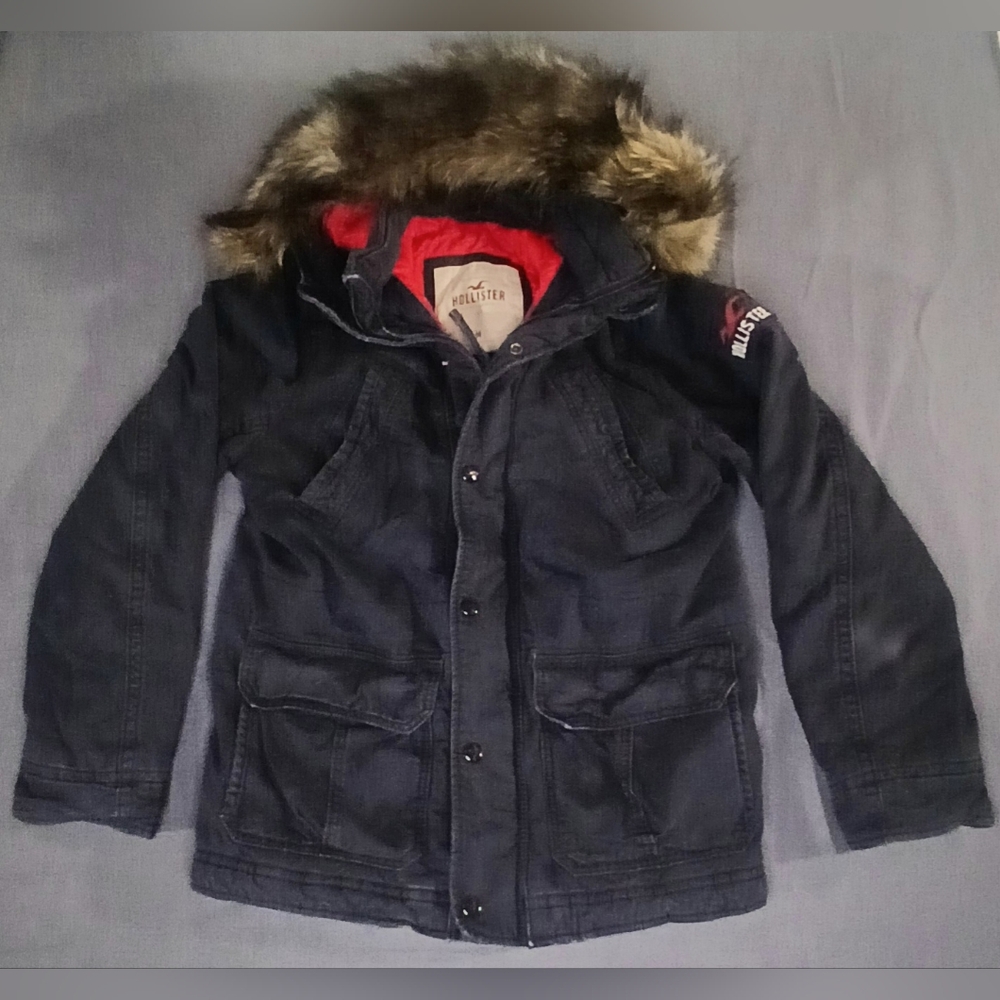 Hollister Women's Winter Parka Jacket Navy Blue, Hooded, Size M